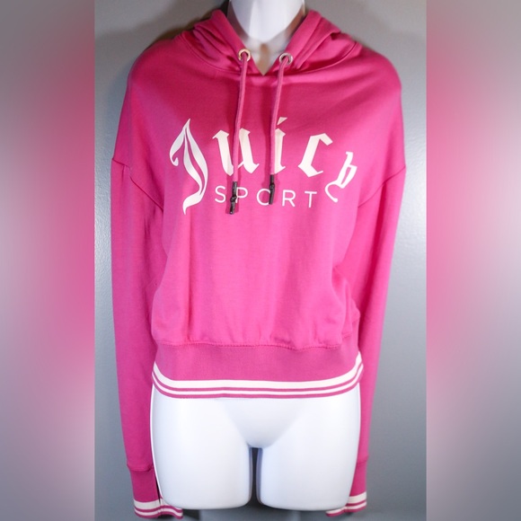 Juicy Sport Pink Cropped Hoodie Medium Juicy Couture Logo Pullover - Picture 6 of 9